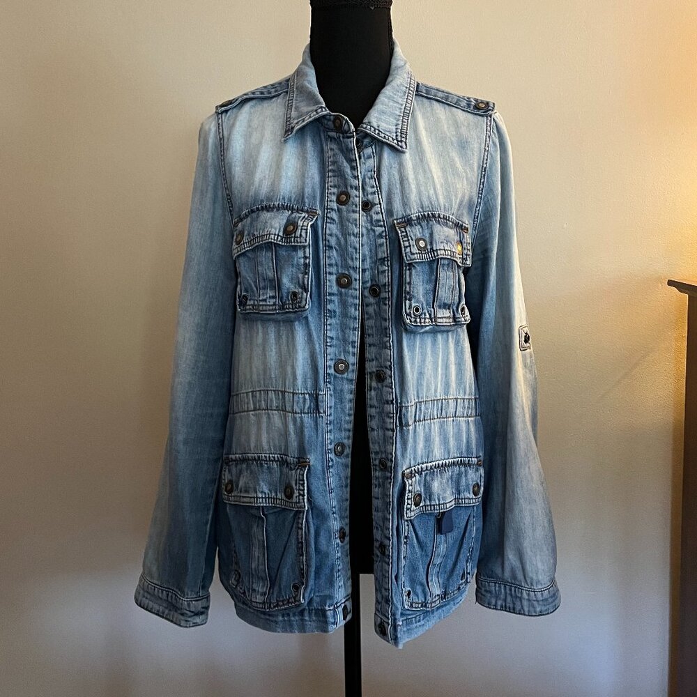 Unique Vintage Guess Utility Washed Denim Jacket Made from 100% Cotton